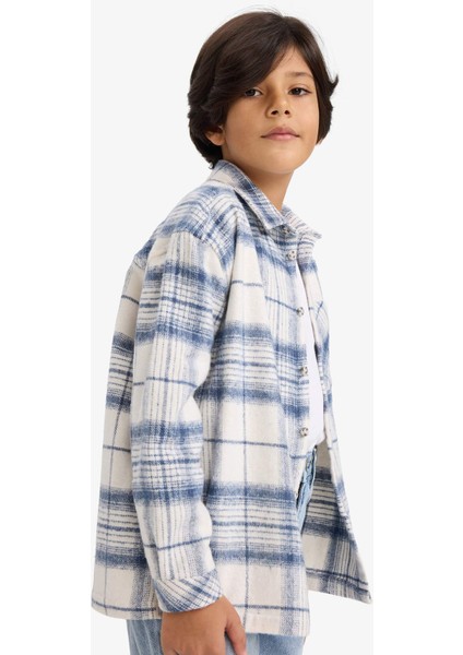 Erkek Çocuk Oversize Geniş Kalıp Polo Yaka Ekose Desenli Flanel Uzun Kollu Gömlek G4917A825CW modelleri