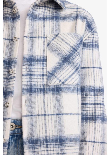 Erkek Çocuk Oversize Geniş Kalıp Polo Yaka Ekose Desenli Flanel Uzun Kollu Gömlek G4917A825CW fırsatları