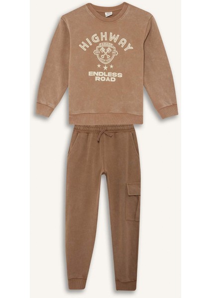 Erkek Çocuk 2'li Takım Baskılı Sweatshirt Eşofman Altı G4967A825WN