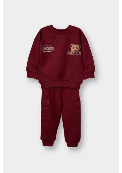 Erkek Bebek Ayı Baskılı Ince Sweatshirt Kumaşı 2li TAKIM G5203A525WN