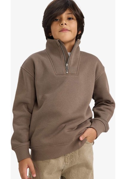 Erkek Çocuk Yarım Fermuarlı İçi Yumuşak Tüylü Sweatshirt G5547A825CW