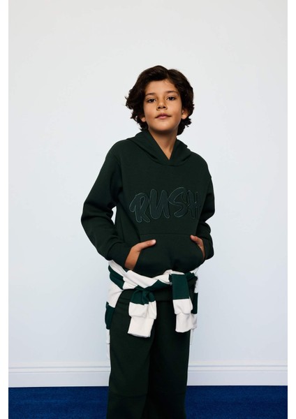 Erkek Çocuk Oversize Geniş Kalıp Kapüşonlu Baskılı İçi Yumuşak Tüylü Sweatshirt G4382A825WN