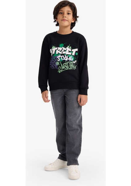 Erkek Çocuk Bisiklet Yaka Baskılı İçi Yumuşak Tüylü Sweatshirt G5559A825CW fiyatları