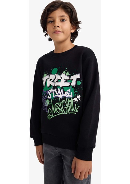 Erkek Çocuk Bisiklet Yaka Baskılı İçi Yumuşak Tüylü Sweatshirt G5559A825CW modelleri