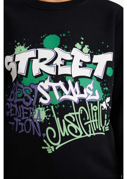 Erkek Çocuk Bisiklet Yaka Baskılı İçi Yumuşak Tüylü Sweatshirt G5559A825CW fırsatları