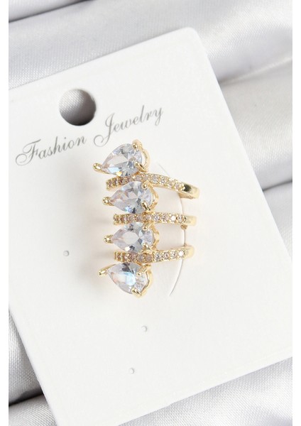 Pirinç Zirkon Taşlı Damla Model Gold Renk Sağ Kıkırdak Küpe