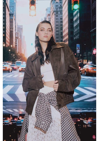 Afra x DeFacto Dad Fit Polo Yaka Fermuarlı Süet Ceket F9502AX26SP fiyatları