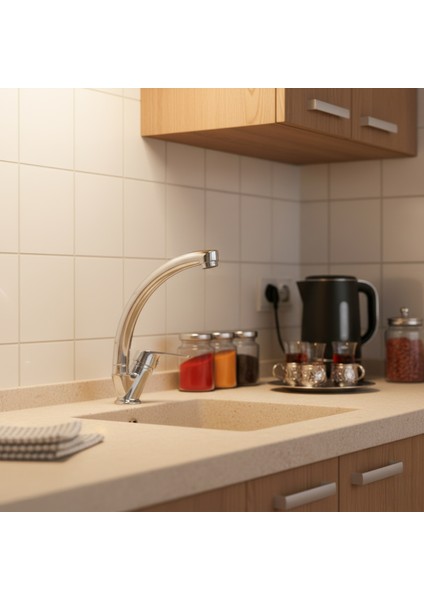 Banora Liza, Krom Kuğu Mutfak Bataryası, Paslanmaz Pirinç Gövde, Su Tasarruflu 360° Döner Musluk fırsatları