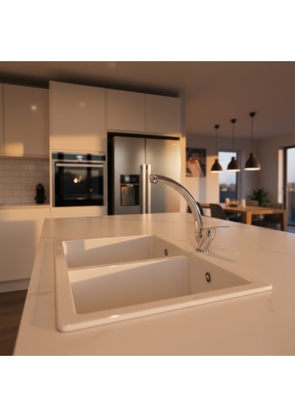 Banora Liza, Krom Kuğu Mutfak Bataryası, Paslanmaz Pirinç Gövde, Su Tasarruflu 360° Döner Musluk