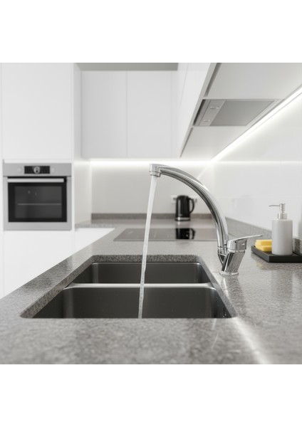 Banora Liza, Krom Kuğu Mutfak Bataryası, Paslanmaz Pirinç Gövde, Su Tasarruflu 360° Döner Musluk