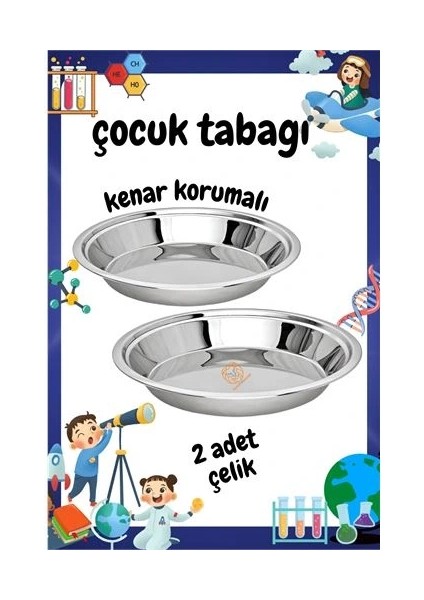 Çocuk Tabağı Güvenli Kenarlı Çelik 2 Adet 21 cm fiyatları