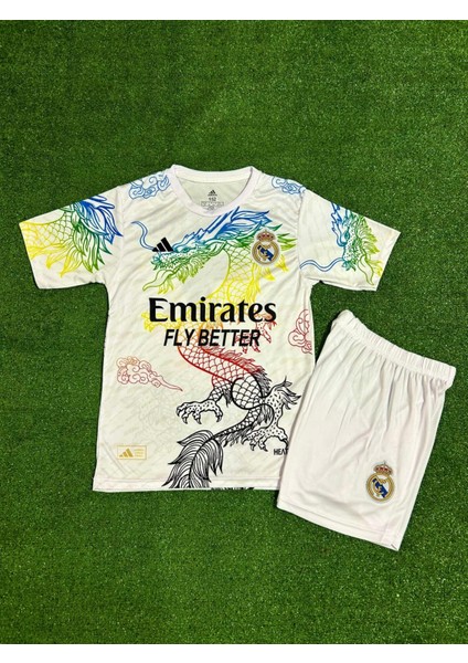 Real Madrid Cristiano Ronaldo Ejderha Desenli Çocuk Forması (Beyazyeni)