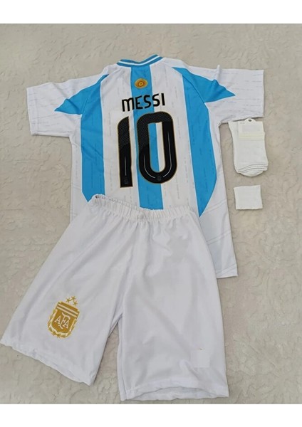 Arjantin 2024/25 Sezon Lionel Messi Çocuk Forması Şort Çorap Bileklik 4'lü Seti modelleri