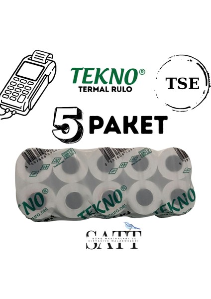 Yazarkasa Pos Rulosu 56 x 14 mm 5 Paket 50'li Rulo