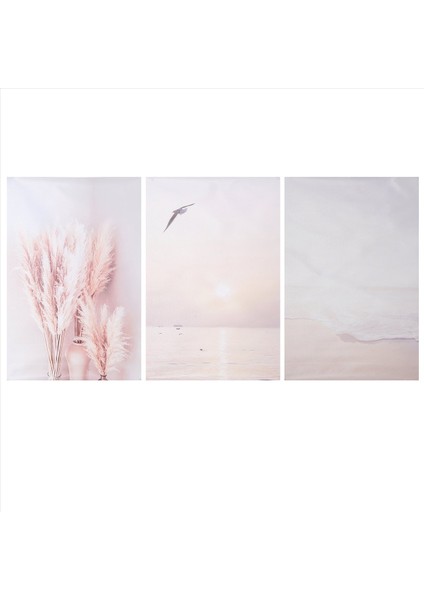 3pcs Bej Çim Gün Batımı Plaj Palmiye Ağacı Tuval Resim Iskandinav Poster ve Baskı Oturma Odası Dekor Için Duvar Resimleri (Yurt Dışından)