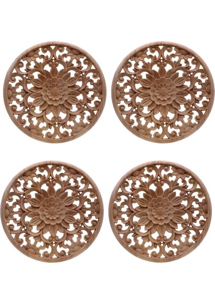 4x Oyma Çiçek Oyma Mobilya Dolabı Boyasız Ahşap Kalıplar Için Yuvarlak Ahşap Aplikler Çıkartma Dekoratif Heykelcik (Yurt Dışından)
