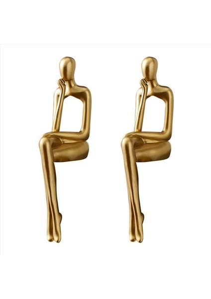 2x Düşünür Heykeli Soyut Figür Heykel Küçük Süsler Reçine Heykel Ev Altın Soyut Heykel Ofis Dekor C (Yurt Dışından)