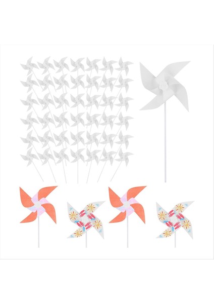50PCS Diy Çocuklar Kağıt Pinkuşlar Beyaz Boş Kağıt Pinkuşlar Boş Plastik Yel Değirmenleri Çocuklar Için Küçük Pinkeler Yaz Yaz (Yurt Dışından)