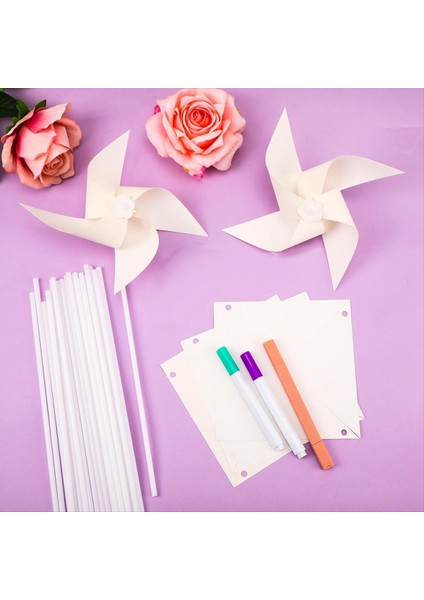 50PCS Diy Çocuklar Kağıt Pinkuşlar Beyaz Boş Kağıt Pinkuşlar Boş Plastik Yel Değirmenleri Çocuklar Için Küçük Pinkeler Yaz Yaz (Yurt Dışından) modelleri