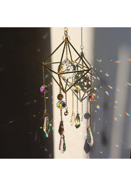 2x Kristal Güneş Yakalayıcı Gökkuşağı Prizması Pencere Güneş Yakalayıcı Altın Kaplama Göksel Suncatcher Boho Güneş ve Ay Kristalli (Yurt Dışından) modelleri