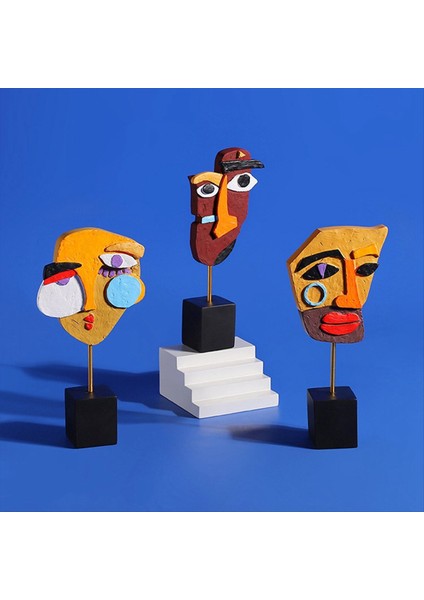 Modern Soyut Maske Heykel Ev Heykeli Dekorasyon Reçine Figür Süsleri Oturma Odası Masaüstü Dolabı Yüz El Sanatları C (Yurt Dışından) fırsatları