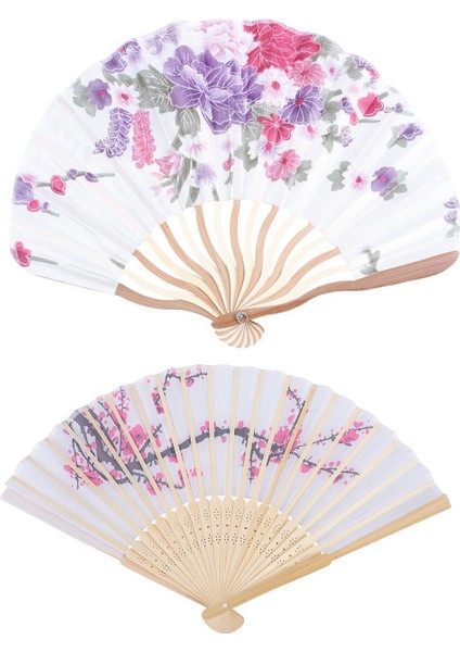 2 Adet Katlanabilir El Tutulan Fan 1pcs Bambu Çiçek Baskılı Japon Tarzı Katlanır Fan ve 1pcs Erik Çiçeği Ipek Katlanır Fan (Yurt Dışından)