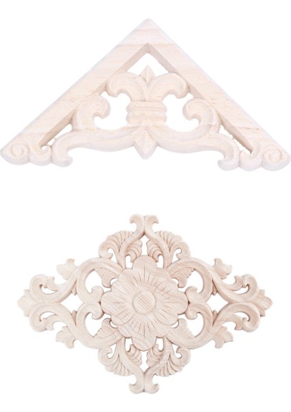 2 Adet Ahşap Oyma Köşe Onlay Aplike Dekor Mobilya Zanaat Boyasız 8X8CM &amp 21X15CM (Yurt Dışından)