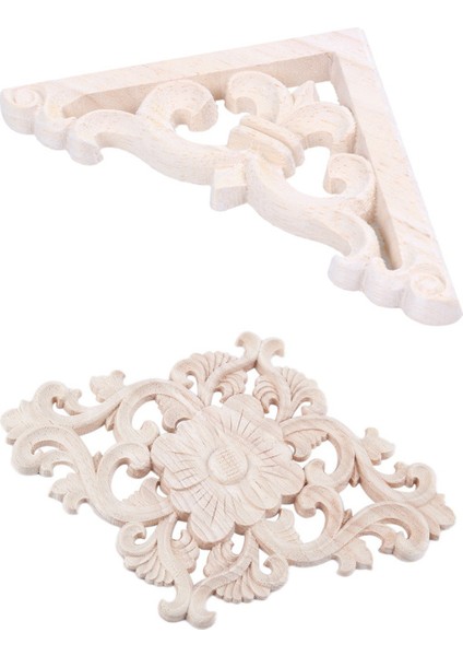 2 Adet Ahşap Oyma Köşe Onlay Aplike Dekor Mobilya Zanaat Boyasız 8X8CM &amp 21X15CM (Yurt Dışından) fiyatları