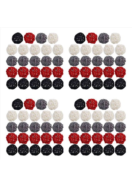 4x 2 Inç Rattan Topları Ev Dekoru Için Dekoratif Dıy Dolgu Süsü Düğün Masa Dekorasyonu (Siyah Gri Kırmızı Beyaz) (Yurt Dışından)
