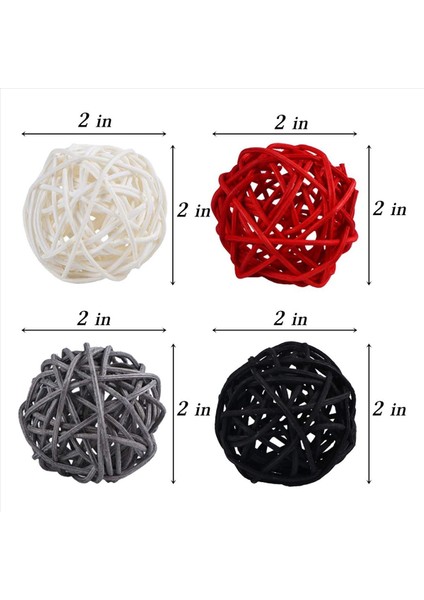 4x 2 Inç Rattan Topları Ev Dekoru Için Dekoratif Dıy Dolgu Süsü Düğün Masa Dekorasyonu (Siyah Gri Kırmızı Beyaz) (Yurt Dışından) fırsatları