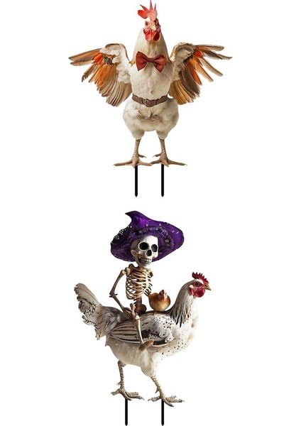 2pcs Cadılar Bayramı Metal Bahçe Dekorasyon Iskeletini Sürme Horoz Metal Avlu Işareti Taklit Cadılar Bayramı Süslemesi (Yurt Dışından)