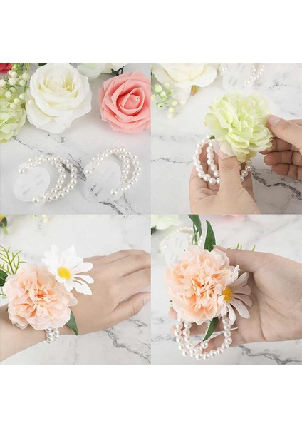 64PCS Elastik Inci Bilek Bantları Korsage Aksesuarları Düğün Bilek Diya Yapay Çiçekler Ded Düğün Plajı Partisi Için (Yurt Dışından) modelleri