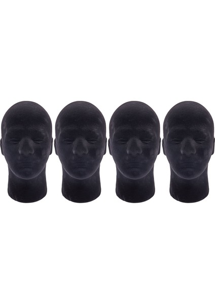 4x Erkek Strafor Köpük Manken Manikin Kafa Modeli Peruk Gözlükleri Kapağı Ekran Standı Siyah (Yurt Dışından)