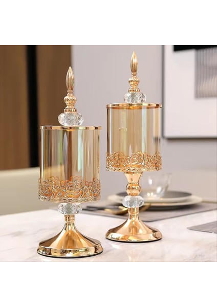 Avrupa Kristal Cam Depolama Kavanozu Lid Gül Şeker Kavanozu Altın Kaplama Depolama Dekoratif Süsler Sanat Homdecoration L (Yurt Dışından) fiyatları