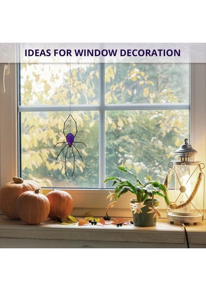 Örümcek Vitray Suncatcher Cadılar Bayramı Dekorasyonları Kapalı Cam Cadılar Bayramı Dekoru Cadılar Bayramı Hediye Süslemesi M (Yurt Dışından) fiyatları