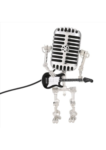 Mikrofon Robot Retro Tarzı Mikrofon Robot Masa Lambası Guitare Gece Işığı Tutma Vintage Mikrofon Robot Masa Lambası Siyah (Yurt Dışından)