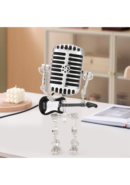 Mikrofon Robot Retro Tarzı Mikrofon Robot Masa Lambası Guitare Gece Işığı Tutma Vintage Mikrofon Robot Masa Lambası Siyah (Yurt Dışından) fırsatları