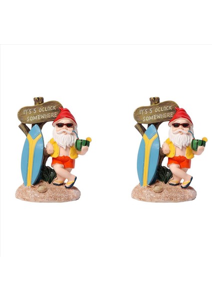 2x Reçine Komik Gnome Figürinleri Sörf Tahtası Hoş Geldiniz Imzası Saat 5 (Yurt Dışından)