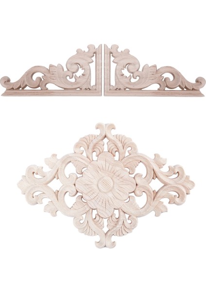 1 Adet Ahşap Oyulmuş Uzun Onlay Aplike Boyasız Çiçek Duvarları Dolapları Kapı Dekor Tipi 21X15CM ve 2pcs Sol+Sağ (Her Biri 1 Adet) (Yurt Dışından)