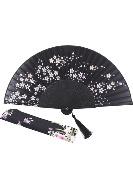 Renkli Işlemeli Çiçek Deseni Siyah Bez Katlanır Kadın ve Bambu Ipek 8 27 Inç (21CM) Katlanır Fan (Yurt Dışından) fırsatları