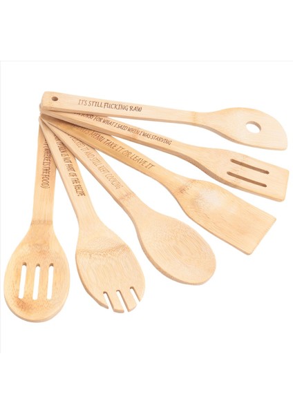 Komik Ahşap Kaşık Seti, 6pcs Ahşap Yemek Kaşıkları, Komik Sözler ile Oyulmuş Ahşap Kahve Kaşığı C (Yurt Dışından)