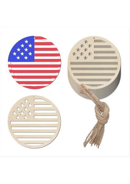 20PCS Amerikan Bağımsızlık Günü Ahşap Boş Boş Yuvarlak Diy Yıldız Deseni Düğün Doğum Günü Partisi Dekorasyon Etiketi (Yurt Dışından)
