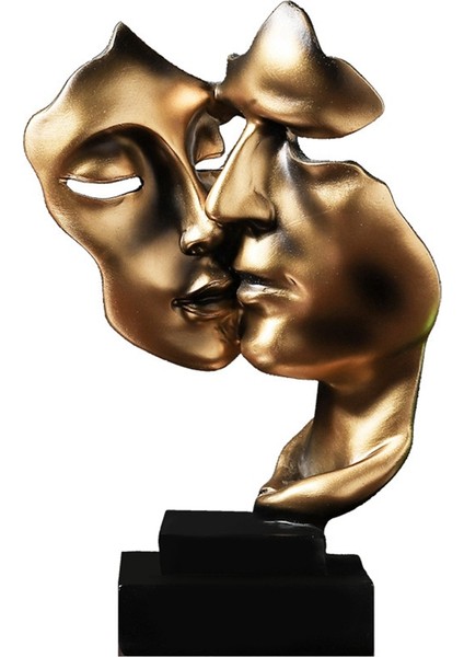 Heykel Ev Dekor Maskesi Altın Heykel Yüzü Modern Reçine Figürleri Dekorasyon Masası Ofis Masası Çift Maske El Sanatları (Yurt Dışından)