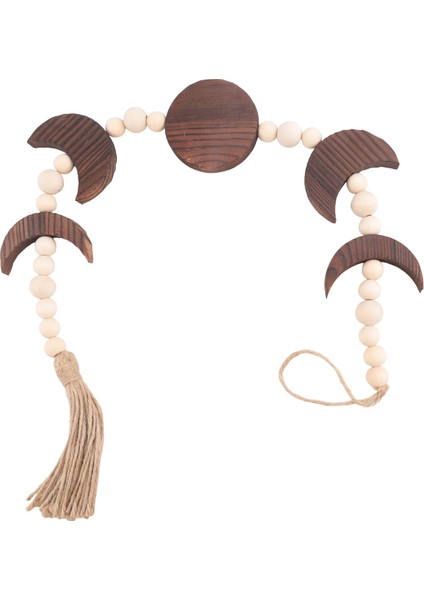 Ahşap Ay Faz Duvar Asma Boho Farmhouse Boncuklu Ay Çelenk Püskül Duvar Dekoru Kahverengi (Yurt Dışından) fiyatları