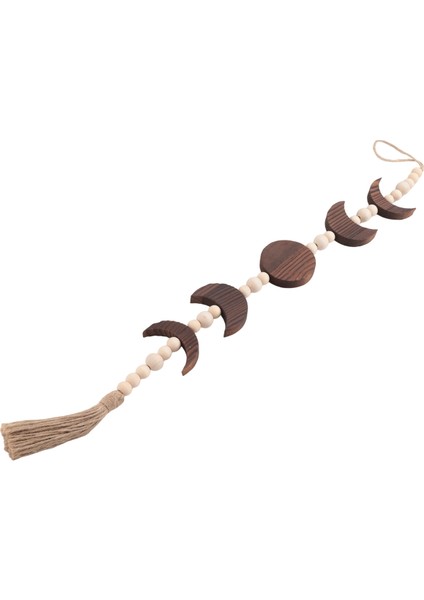 Ahşap Ay Faz Duvar Asma Boho Farmhouse Boncuklu Ay Çelenk Püskül Duvar Dekoru Kahverengi (Yurt Dışından) modelleri