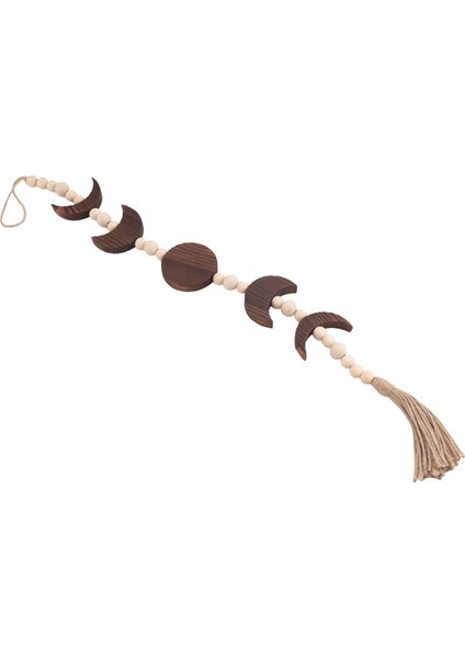 Ahşap Ay Faz Duvar Asma Boho Farmhouse Boncuklu Ay Çelenk Püskül Duvar Dekoru Kahverengi (Yurt Dışından) fırsatları