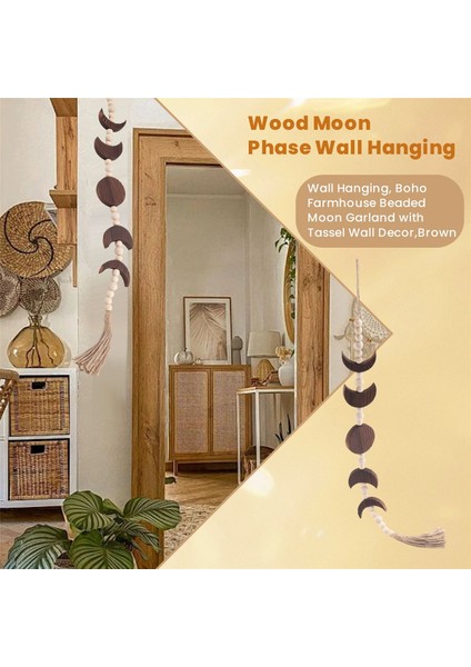 Ahşap Ay Faz Duvar Asma Boho Farmhouse Boncuklu Ay Çelenk Püskül Duvar Dekoru Kahverengi (Yurt Dışından) indirimleri