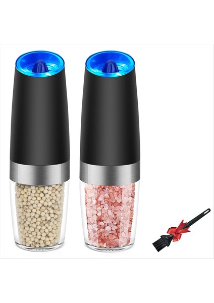 2pcs Tuz ve Biber Öğütücü Elektrik Yerçekimi Öğütücü Doldurulabilir Otomatik Değirmen Seti Ayarlanabilir Kaba LED Işık A (Yurt Dışından)