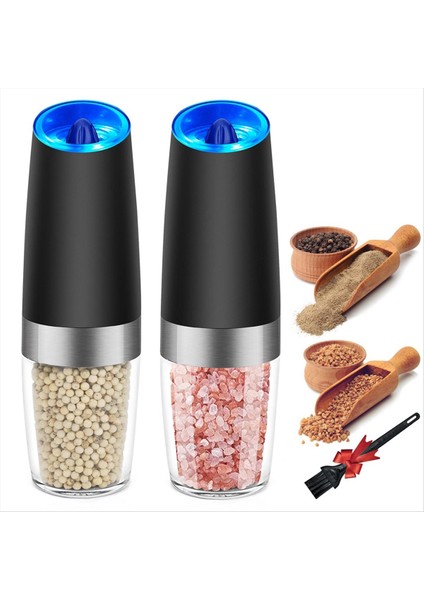2pcs Tuz ve Biber Öğütücü Elektrik Yerçekimi Öğütücü Doldurulabilir Otomatik Değirmen Seti Ayarlanabilir Kaba LED Işık A (Yurt Dışından) fiyatları