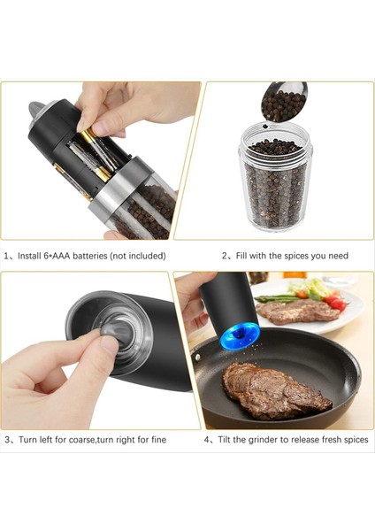 2pcs Tuz ve Biber Öğütücü Elektrik Yerçekimi Öğütücü Doldurulabilir Otomatik Değirmen Seti Ayarlanabilir Kaba LED Işık A (Yurt Dışından) modelleri